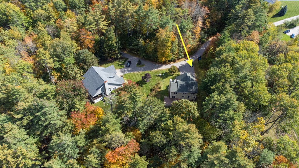 Aerial view of the private drive with the home marked
